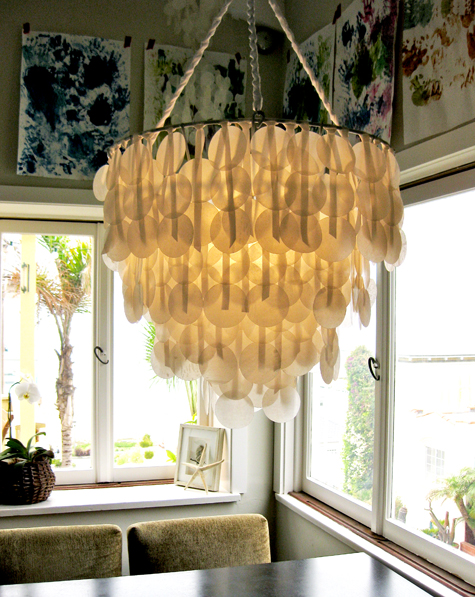 DIY paper capiz shell chandelier