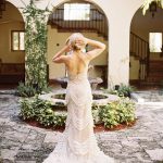 dramatic wedding gown villa inner courtyard fountain