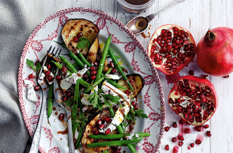 project Fairytale: Grilled Aubergine with feta, beans and pomegranate