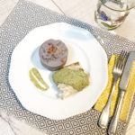 @projectfairytale: Purple Potatoes Puree with Baked Seabass and Green Sauce