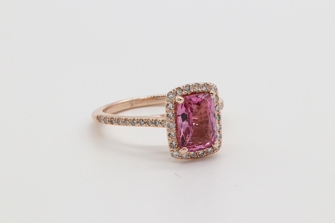 Lab Grown Pink Diamond Engagement Ring and Wedding Band 14K Rose Gold  Unique Pink 2 Carat Engagement Ring with Diamonds - Camellia Jewelry